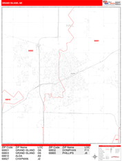 Grand Island Digital Map Red Line Style